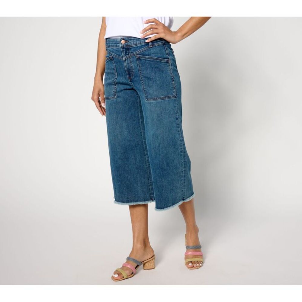 Denim & Co. Women's Pants Sz 6 Canyon Retreat Easy Gaucho Patch Blue